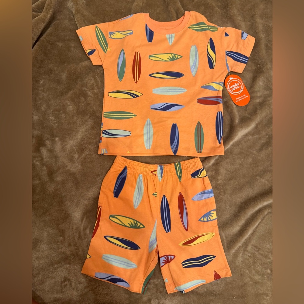 NWT Wonder Nation Orange Surfboard Print Kids Set